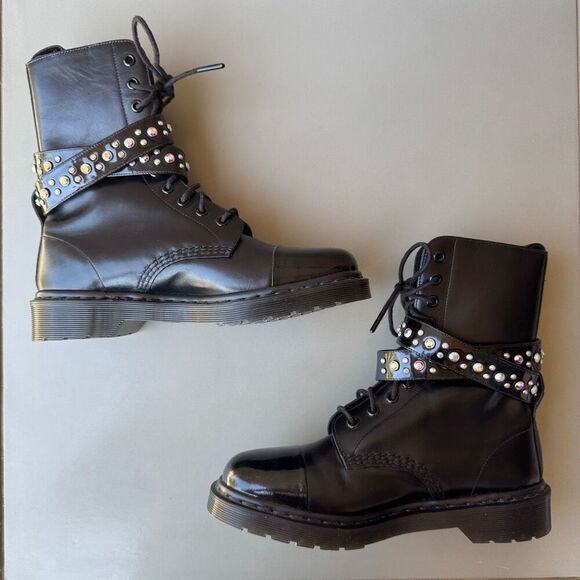 Dr Martens Swarovski Crystal Strap Boot Womens 8 Black Rare Limited Edition - Picture 6 of 16